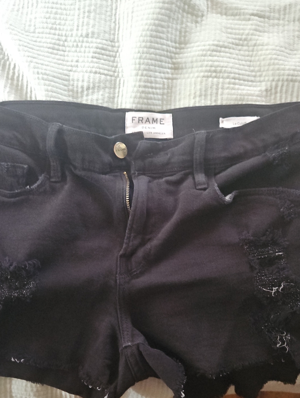 Frame Denim Black Distressed Women's Denim Shorts